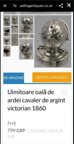 Solnita victoriana coif de cavaler din argint